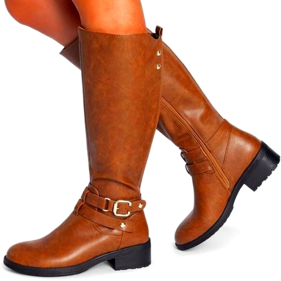 Women's Size 9 Knee High Boots Buckle Riding Boots Light Brown Festival Fashion - Picture 3 of 13